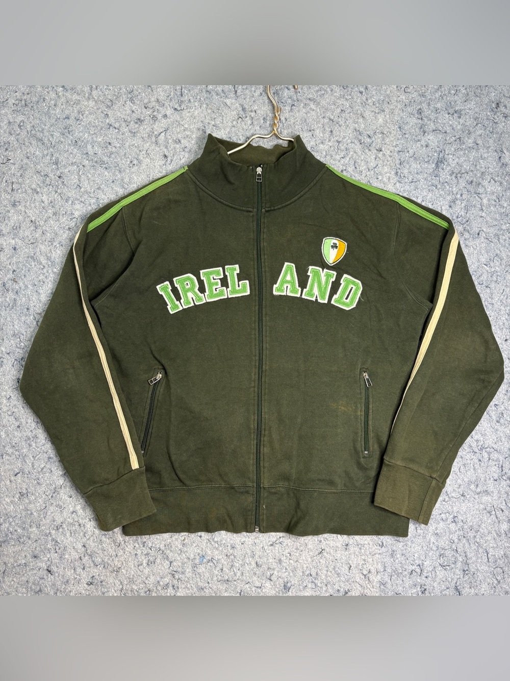 Retro Irish Ireland Track Jacket Green Full Zip Shamrock Men’s Large